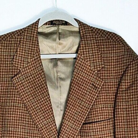 VTG Evan Picone Pure Wool Brown Signature Herringbone Tweed Blazer Sportscoat 40 - Picture 3 of 14